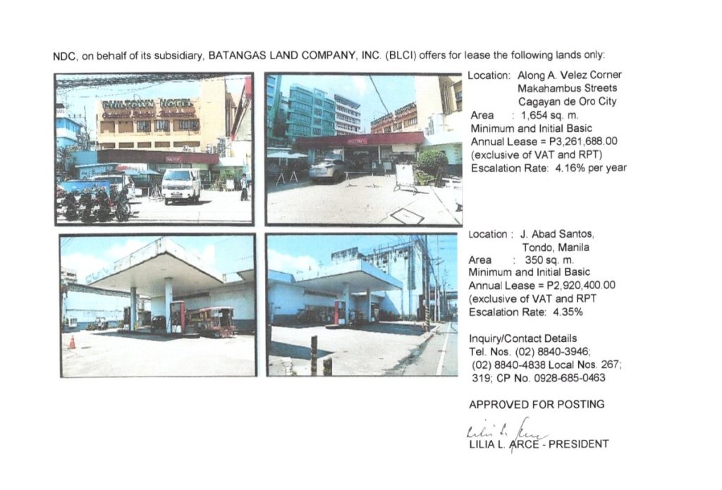 BLCI Offers lease of the following properties