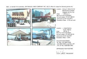 BLCI Offers lease of the following properties